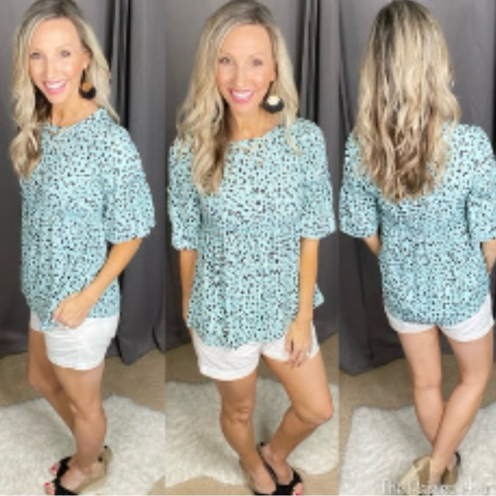 Women's Leopard Print Top - Teal w/Black & White Leopard Spots